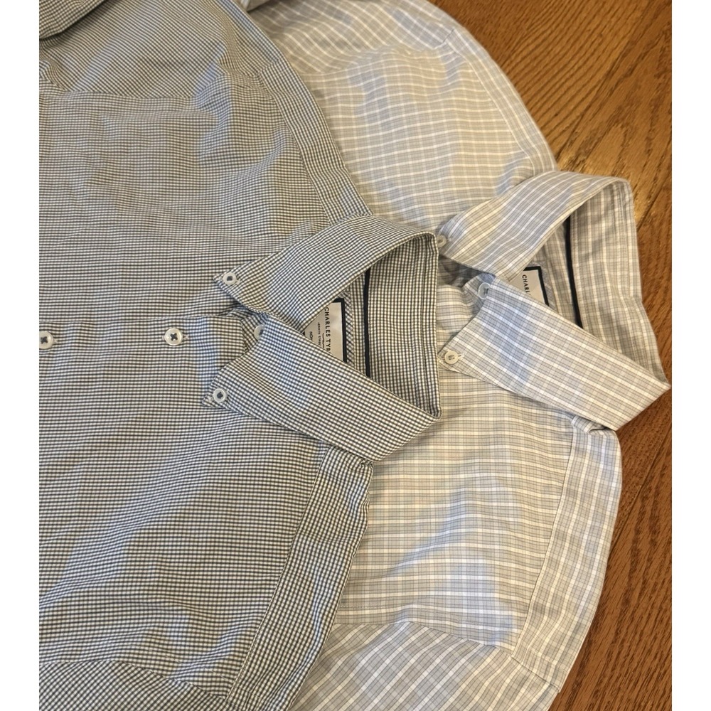2 Charles Tyrwhitt Slim Fit LS Button Micro Check And Plaid Dress Shirts 16.5 34